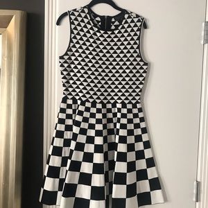 Ted Baker Black & White Checkered Skater Dress